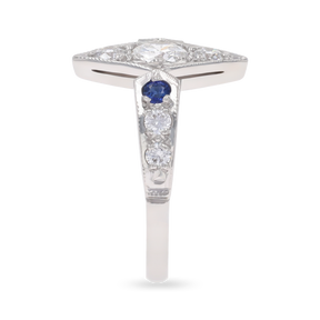 Platinum Diamond & Sapphire Set Kite Shaped Ring