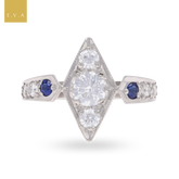 Platinum Diamond & Sapphire Set Kite Shaped Ring