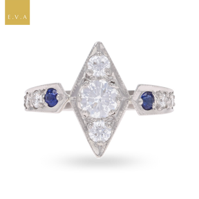 Platinum Diamond & Sapphire Set Kite Shaped Ring