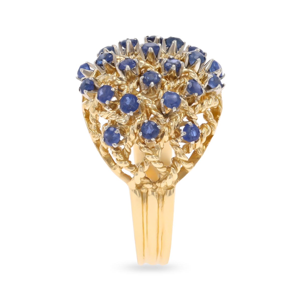 18ct Yellow Gold Sapphire Lattice Bombé Ring