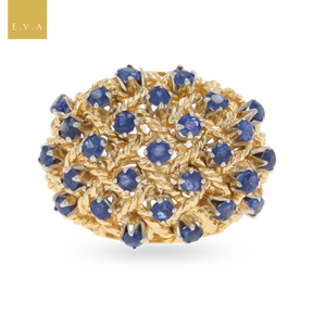 18ct Yellow Gold Sapphire Lattice Bombé Ring