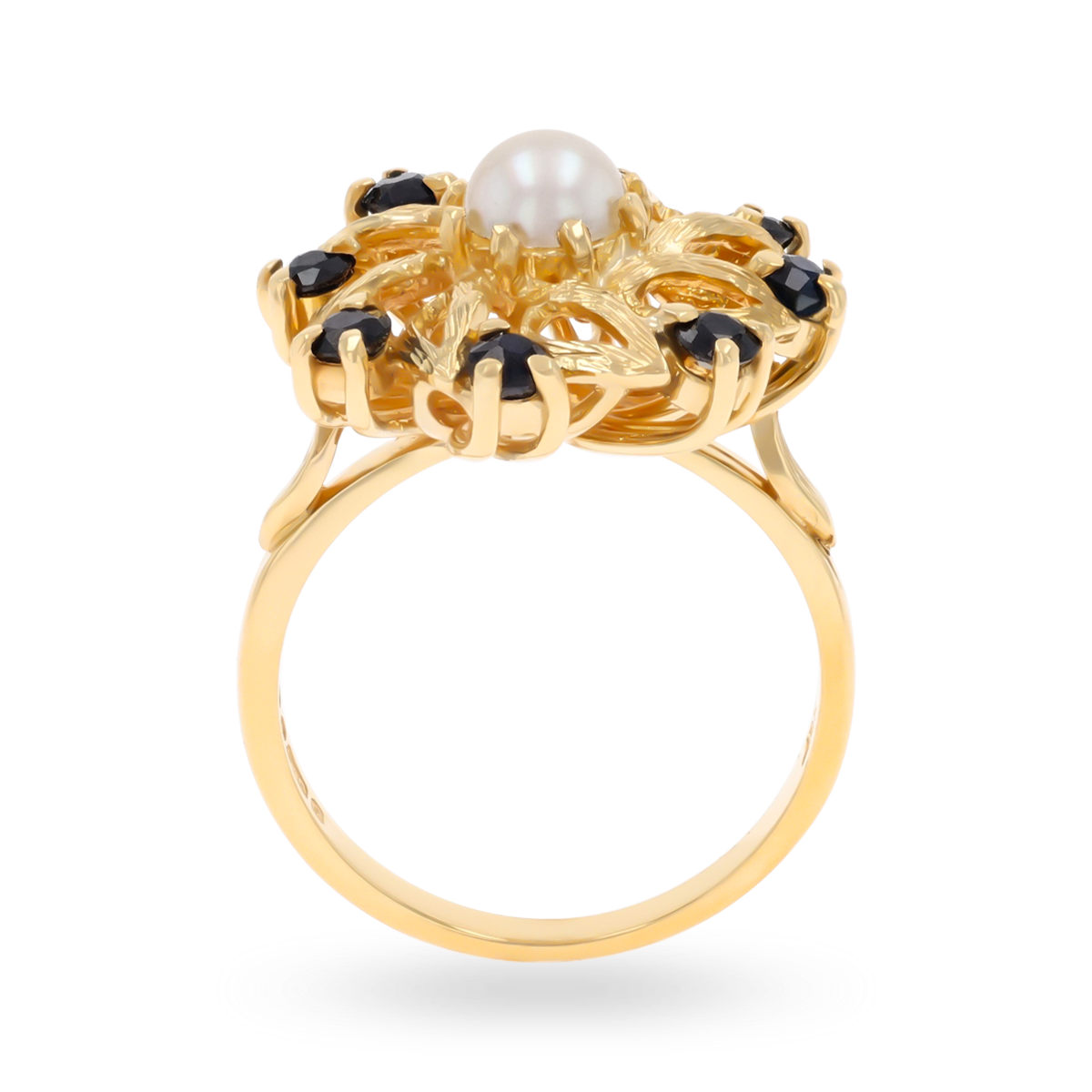 9ct Yellow Gold Pearl & Sapphire Windmill Cluster Ring