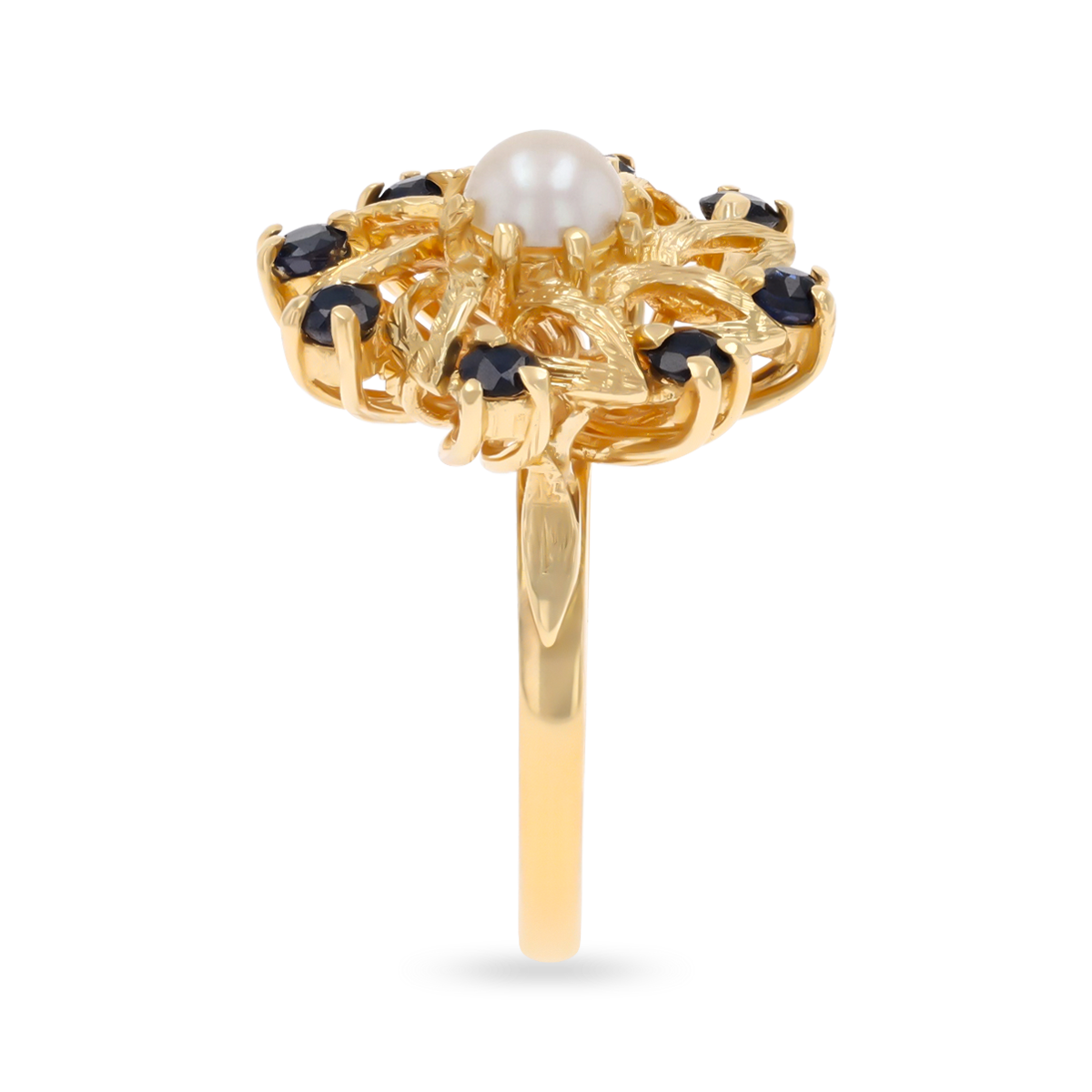 9ct Yellow Gold Pearl & Sapphire Windmill Cluster Ring