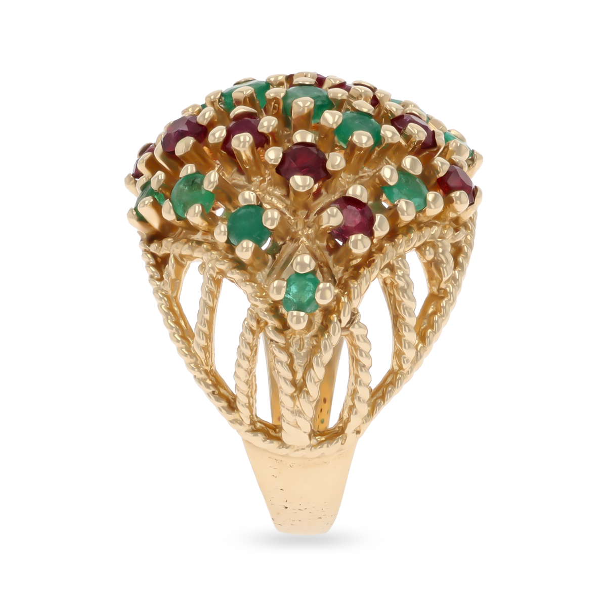 9ct Yellow Gold Emerald & Ruby Bombé Ring