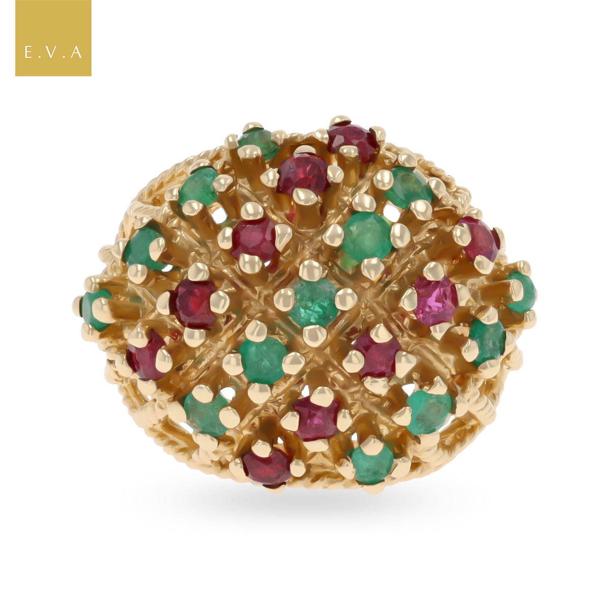 9ct Yellow Gold Emerald & Ruby Bombé Ring