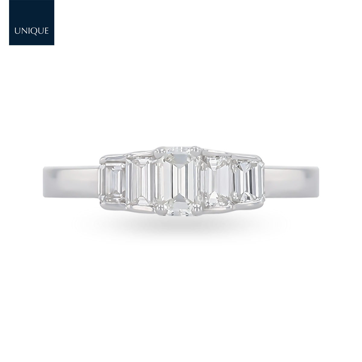 18ct White Gold 0.75cts Emerald Cut Diamond Five Stone Ring