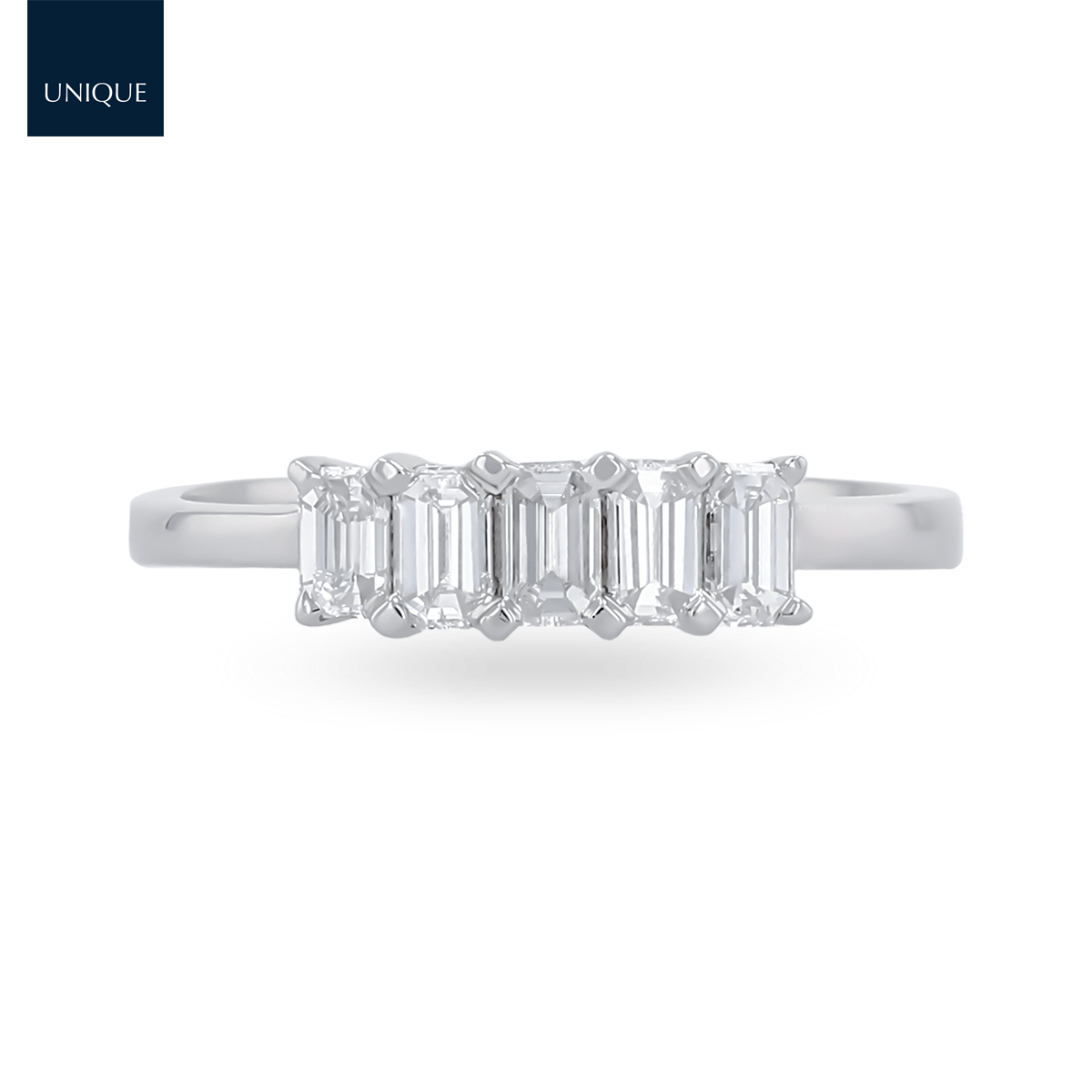 18ct White Gold 0.67cts Emerald Cut Diamond Five Stone Ring