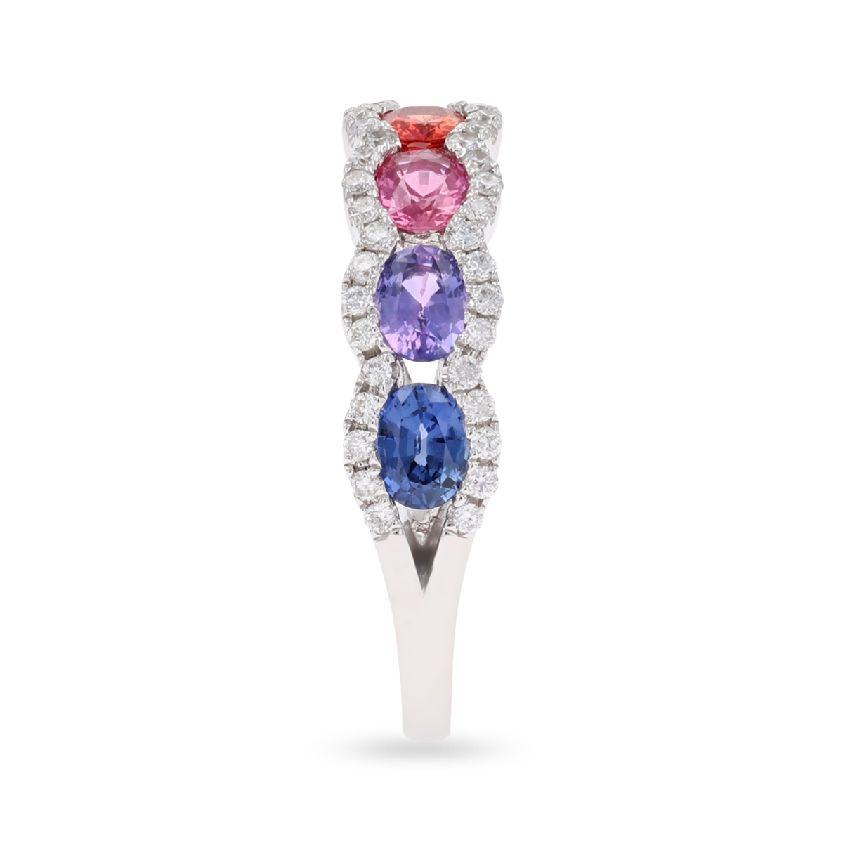 18ct White Gold Fancy Sapphire & Diamond Scalloped Eternity Ring