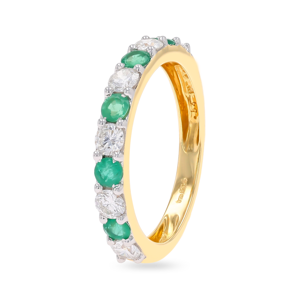 18ct Yellow Gold 0.54cts Diamond & Emerald Claw Set Eternity Ring