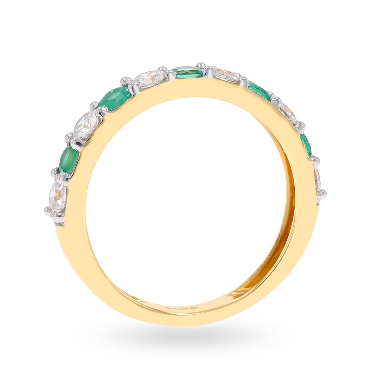 18ct Yellow Gold 0.54cts Diamond & Emerald Claw Set Eternity Ring