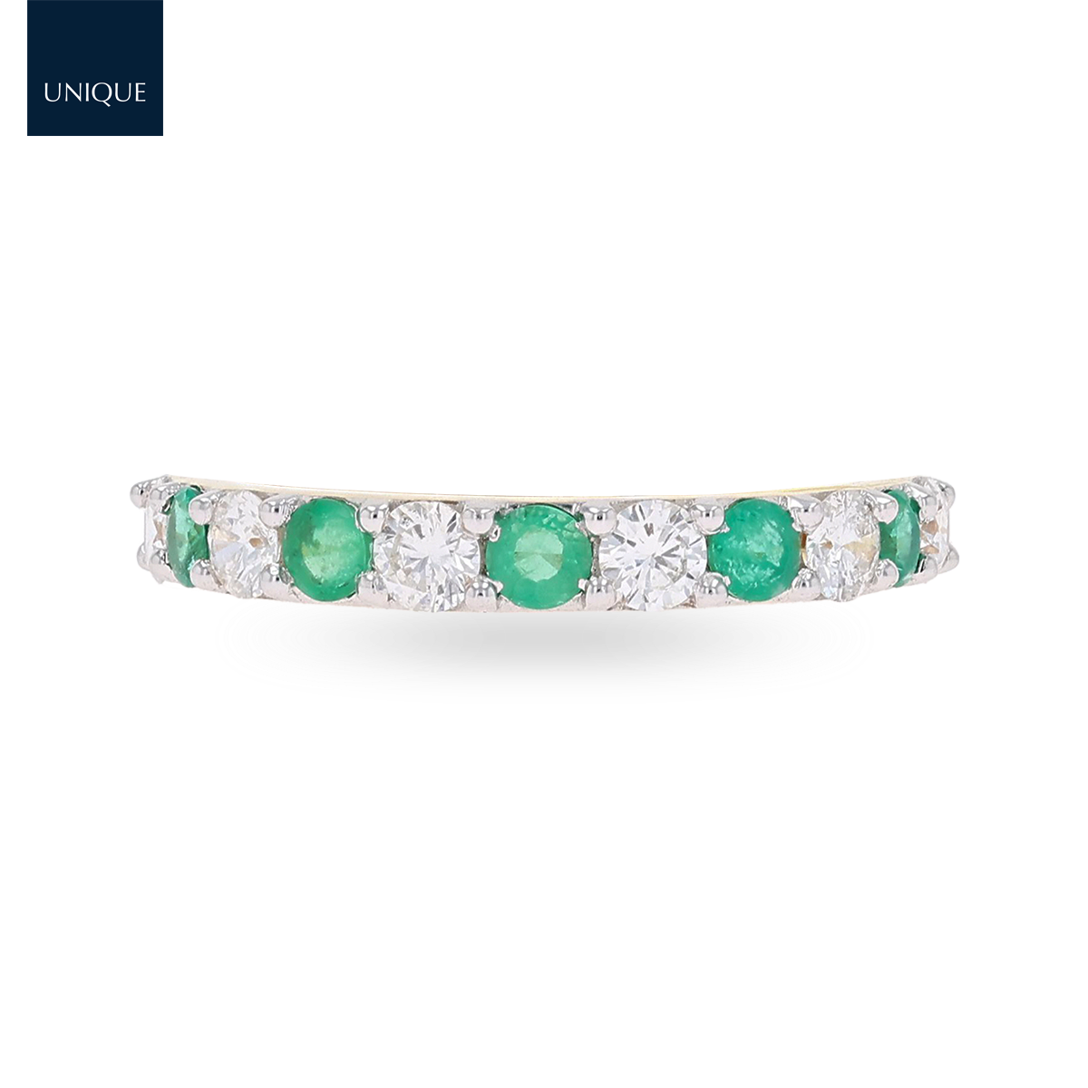 18ct Yellow Gold 0.54cts Diamond & Emerald Claw Set Eternity Ring