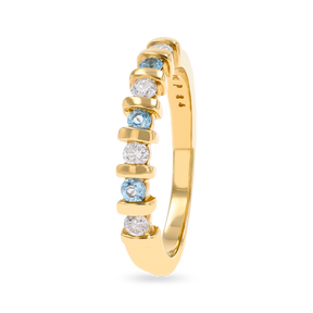 9ct Yellow Gold Blue Topaz & 0.23cts Diamond Bar Set Eternity Ring