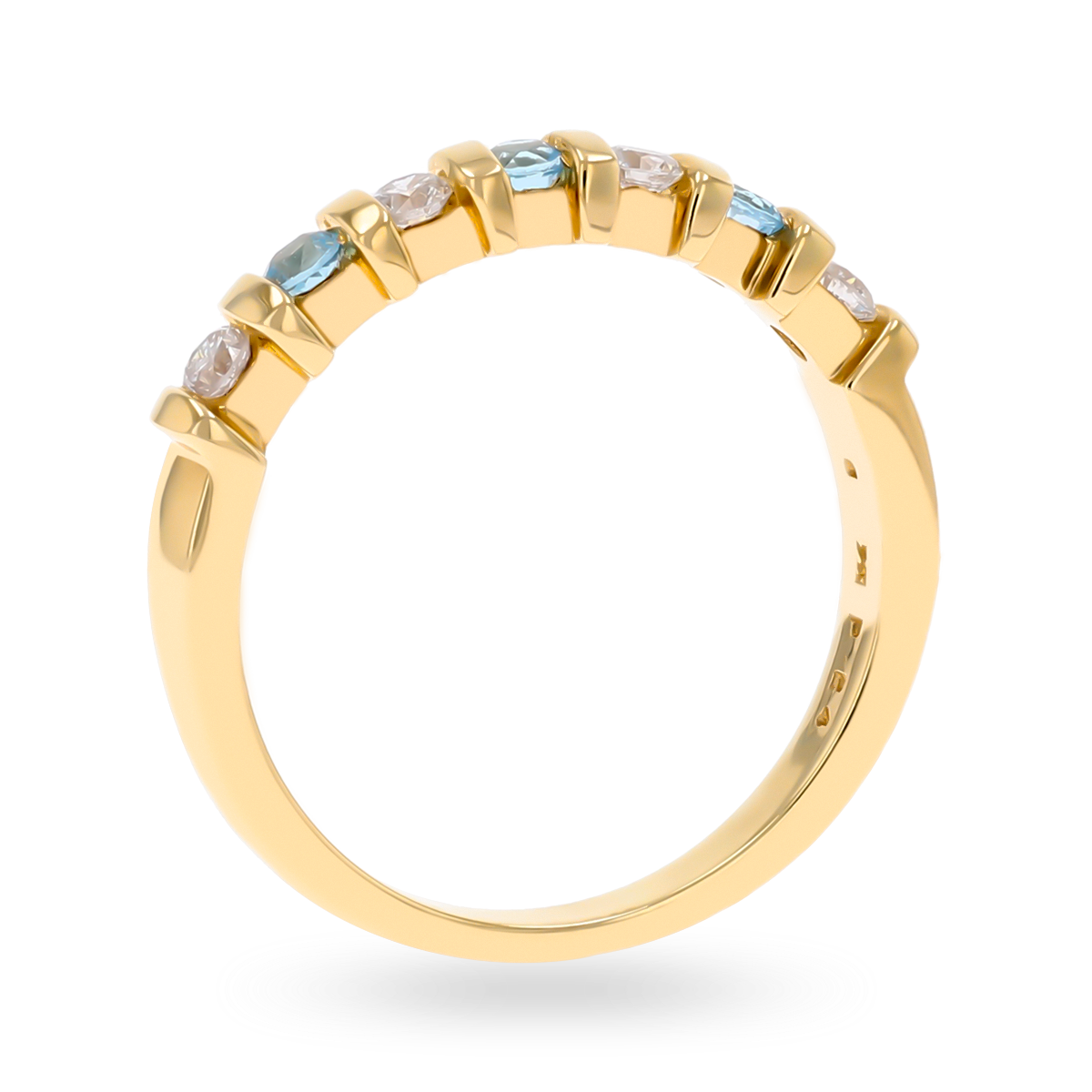 9ct Yellow Gold Blue Topaz & 0.23cts Diamond Bar Set Eternity Ring