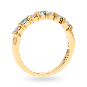 9ct Yellow Gold Blue Topaz & 0.23cts Diamond Bar Set Eternity Ring