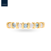 9ct Yellow Gold Blue Topaz & 0.23cts Diamond Bar Set Eternity Ring