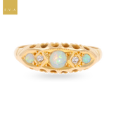 18ct Yellow Gold Opal & Diamond Five Stone Ring