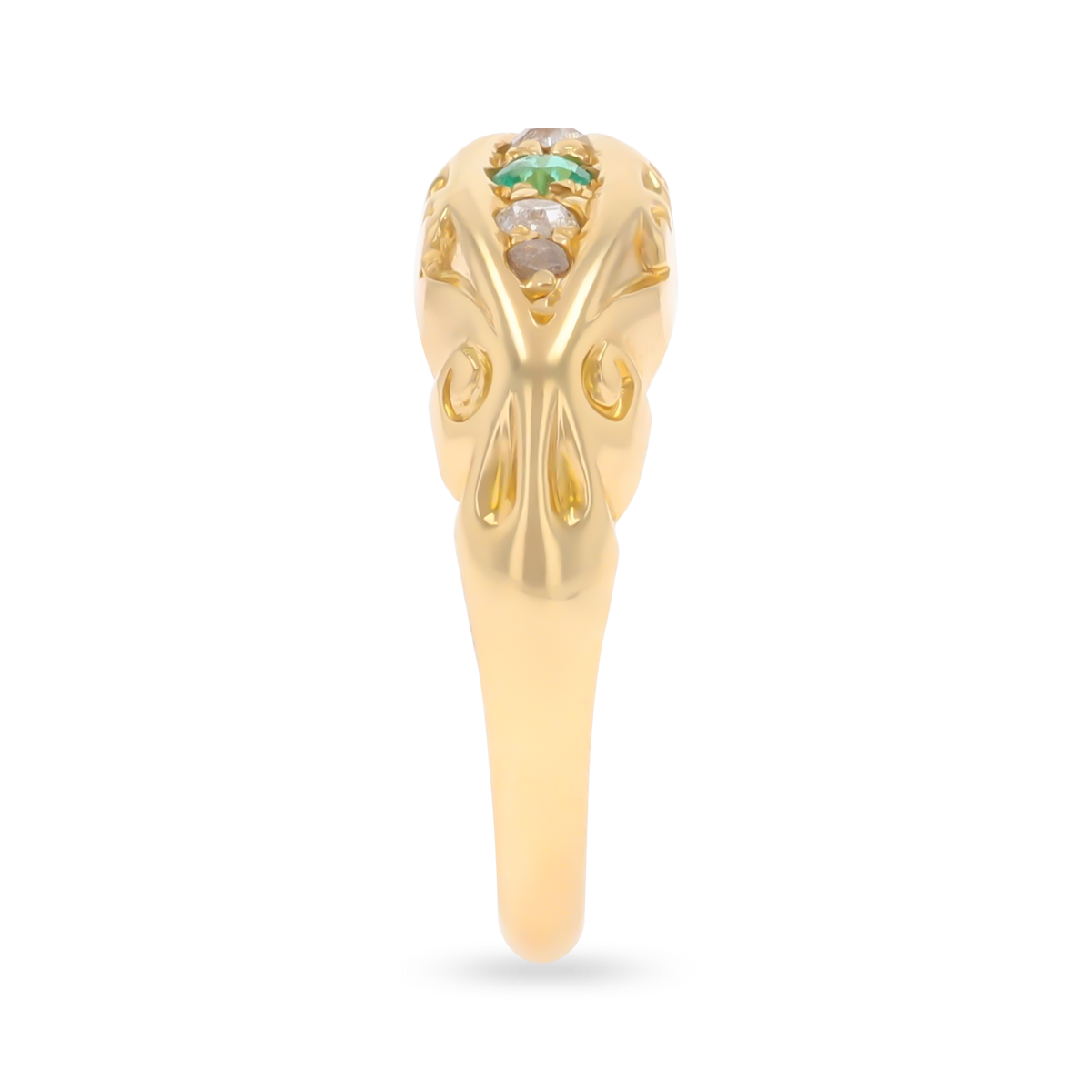 18ct Yellow Gold Emerald & Diamond Five Stone Edwardian Ring