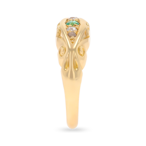 18ct Yellow Gold Emerald & Diamond Five Stone Edwardian Ring