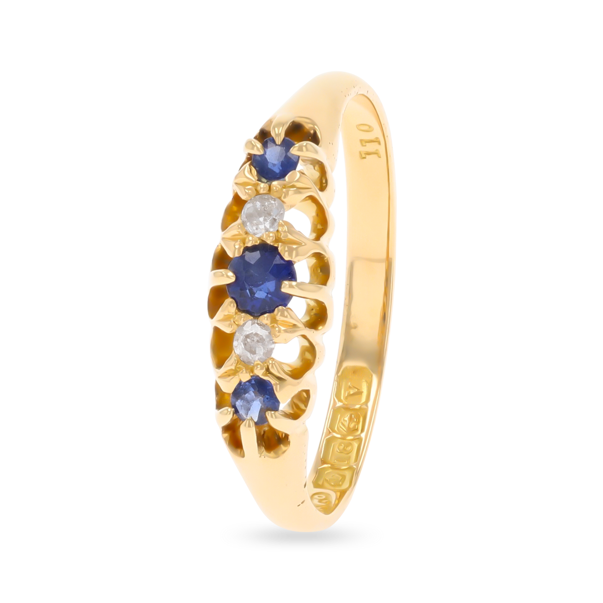 18ct Yellow Gold Sapphire & Diamond Five Stone Antique Ring