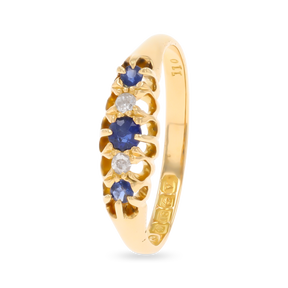 18ct Yellow Gold Sapphire & Diamond Five Stone Antique Ring