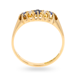 18ct Yellow Gold Sapphire & Diamond Five Stone Antique Ring