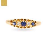 18ct Yellow Gold Sapphire & Diamond Five Stone Antique Ring