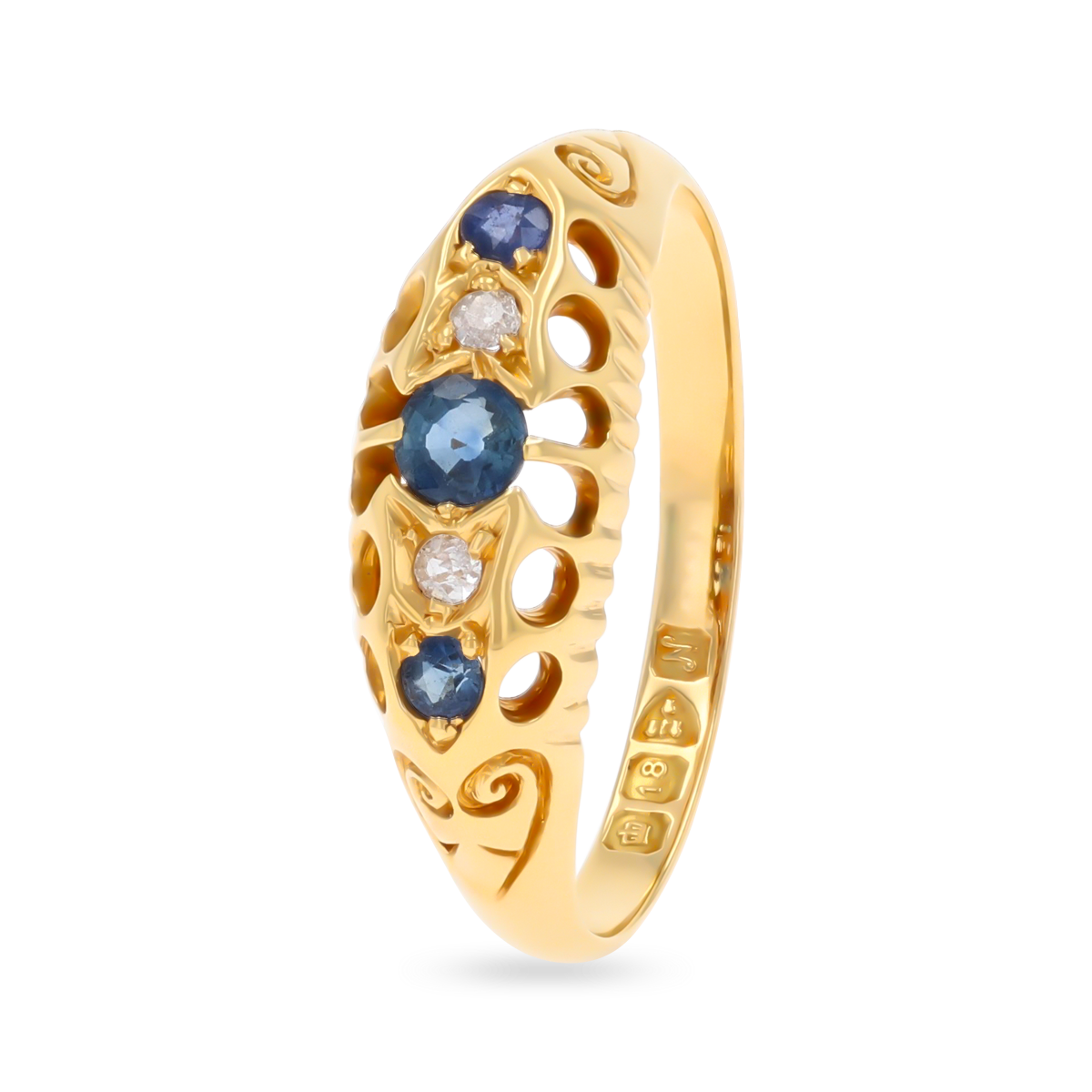 18ct Yellow Gold Sapphire & Diamond Five Stone Edwardian Ring