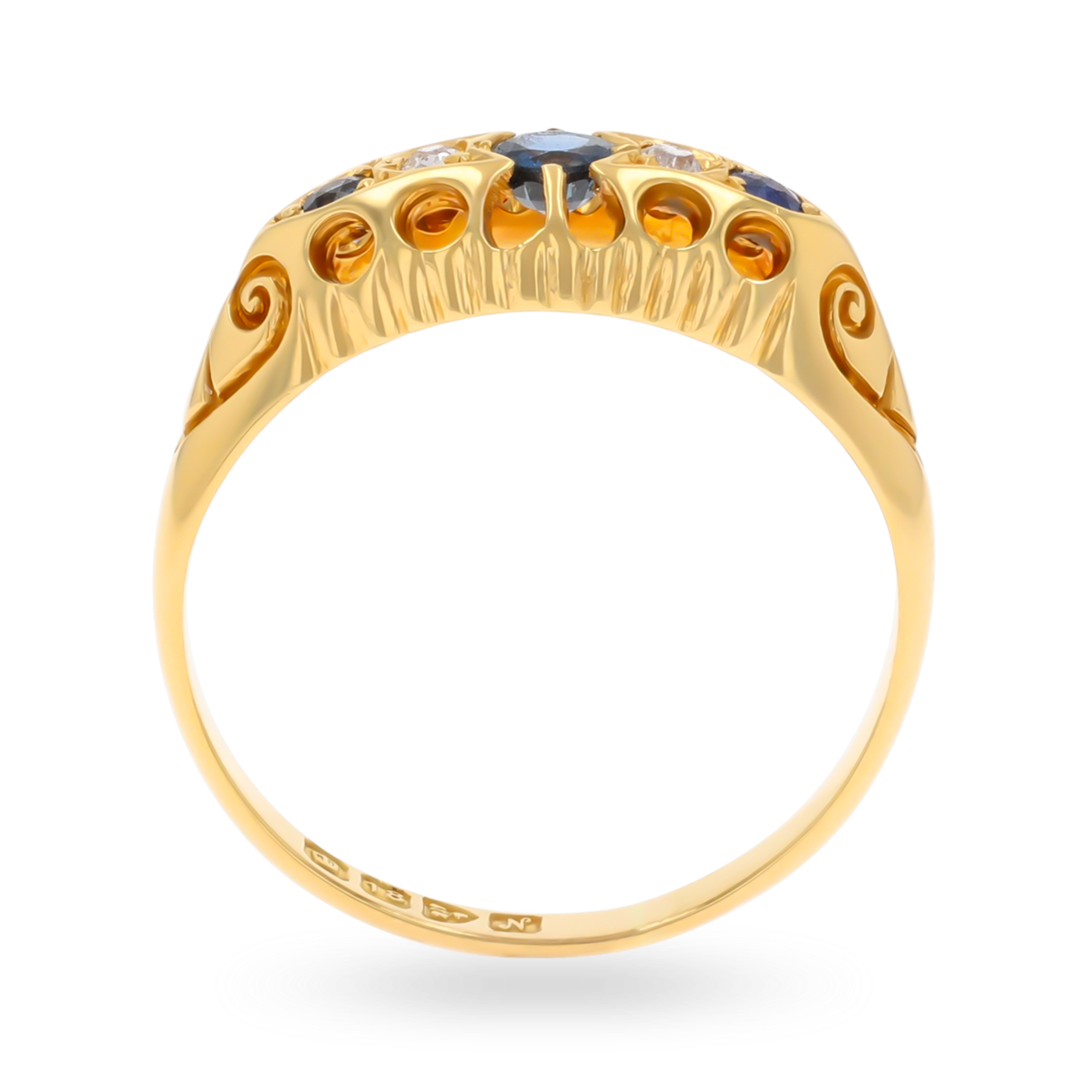 18ct Yellow Gold Sapphire & Diamond Five Stone Edwardian Ring