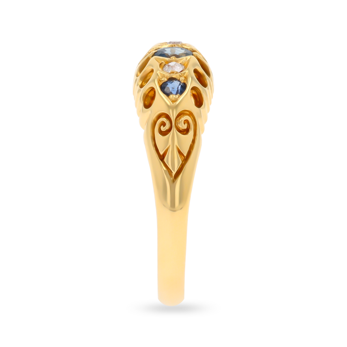 18ct Yellow Gold Sapphire & Diamond Five Stone Edwardian Ring