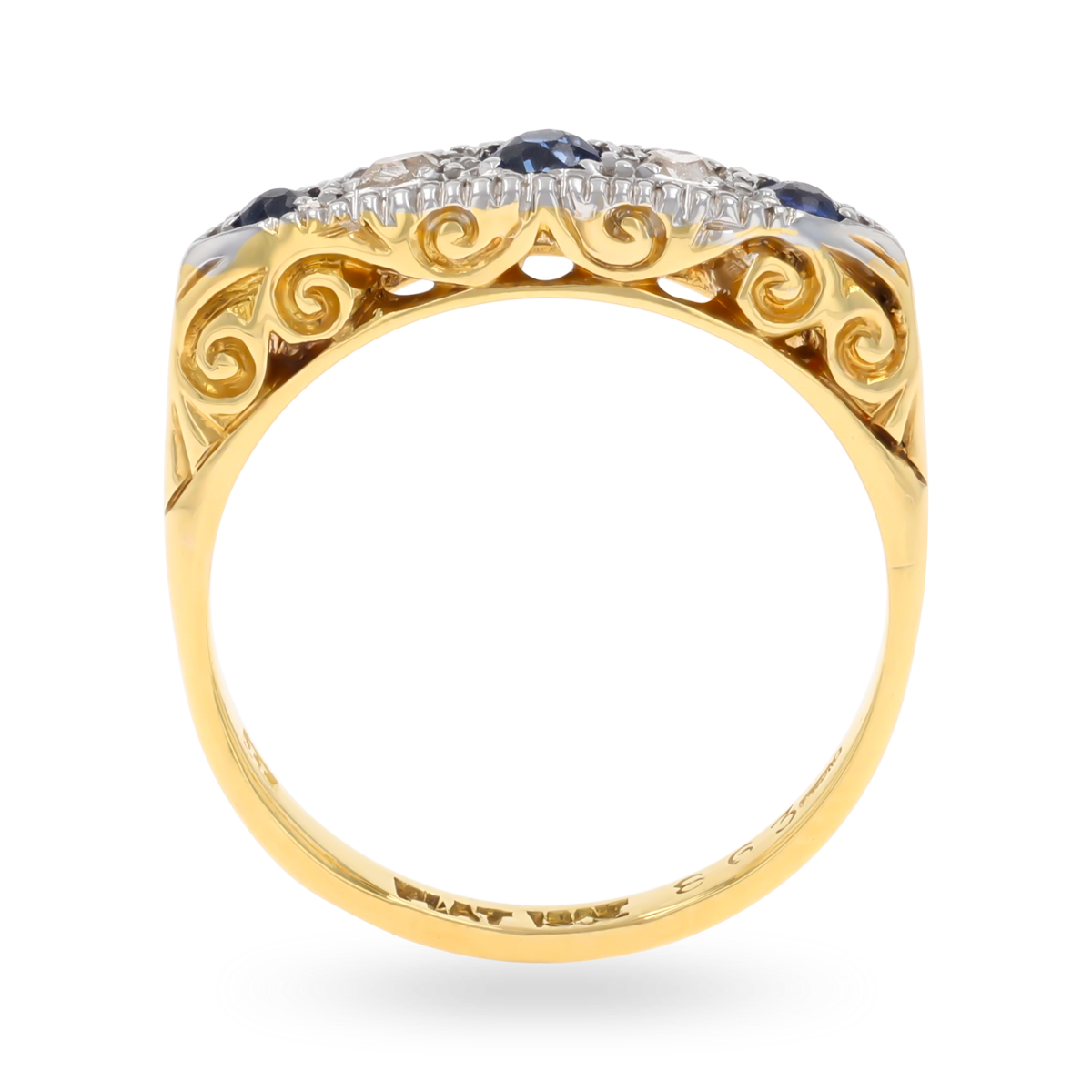 18ct Yellow Gold & Platinum Sapphire & Diamond Five Stone Edwardian Ring