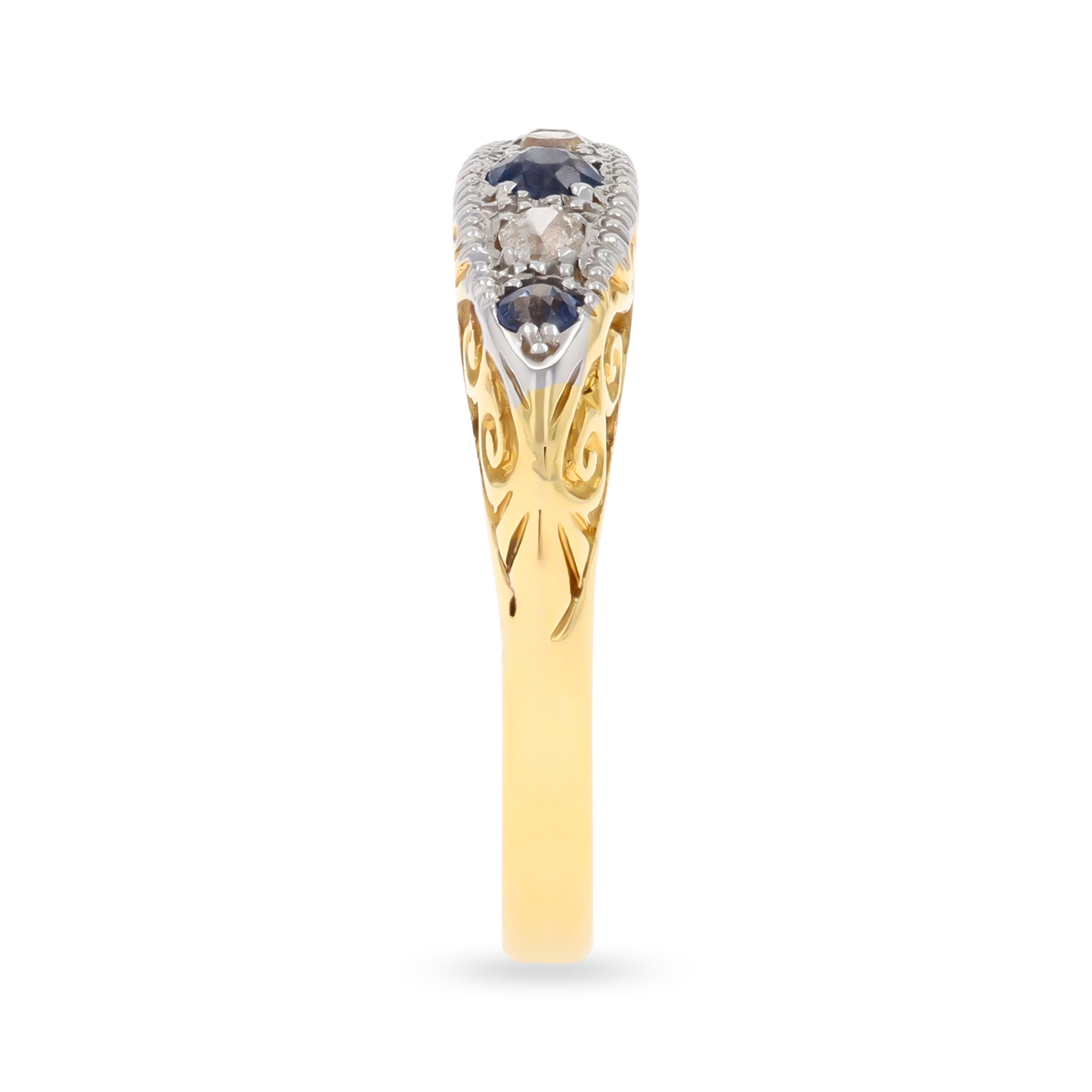 18ct Yellow Gold & Platinum Sapphire & Diamond Five Stone Edwardian Ring