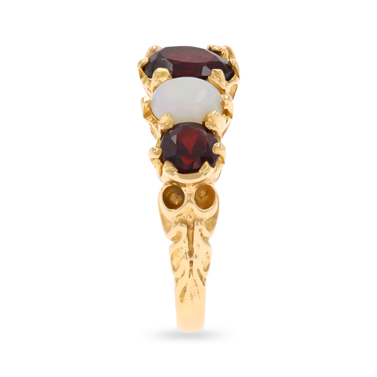 9ct Yellow Gold Garnet & Opal Five Stone Ring