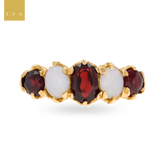 9ct Yellow Gold Garnet & Opal Five Stone Ring