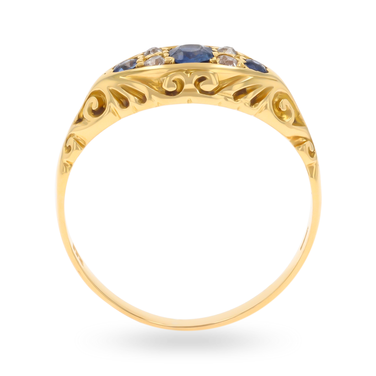 14ct Yellow Gold Sapphire & Old Mine Cut Diamond Seven Stone Ring