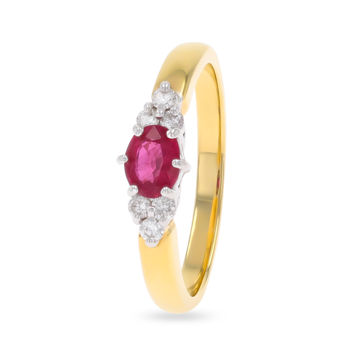 18ct Yellow Oval Shaped Ruby & Diamond Seven Stone Ring