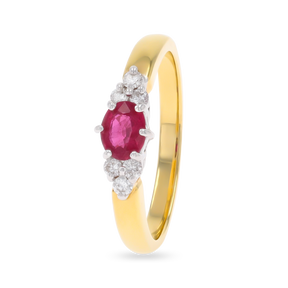 18ct Yellow Oval Shaped Ruby & Diamond Seven Stone Ring