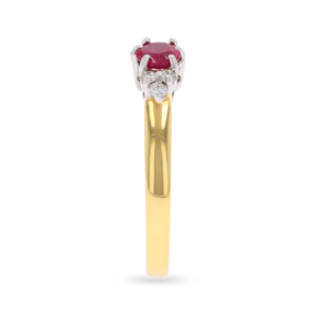 18ct Yellow Oval Shaped Ruby & Diamond Seven Stone Ring