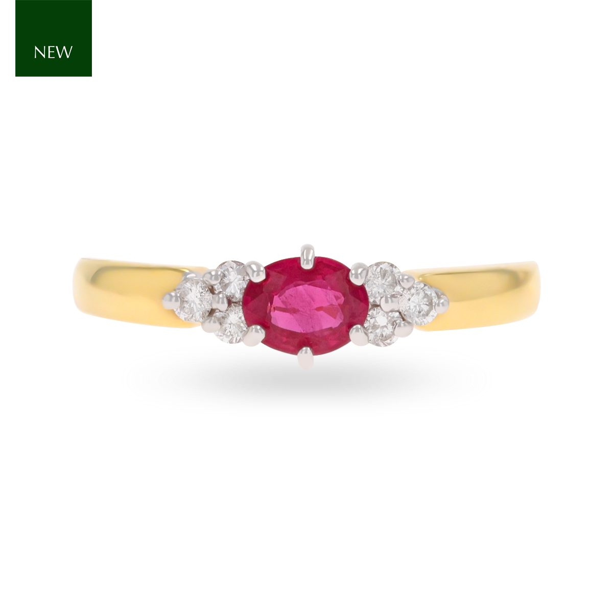 18ct Yellow Oval Shaped Ruby & Diamond Seven Stone Ring
