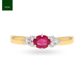 18ct Yellow Oval Shaped Ruby & Diamond Seven Stone Ring