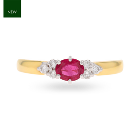 18ct Yellow Oval Shaped Ruby & Diamond Seven Stone Ring