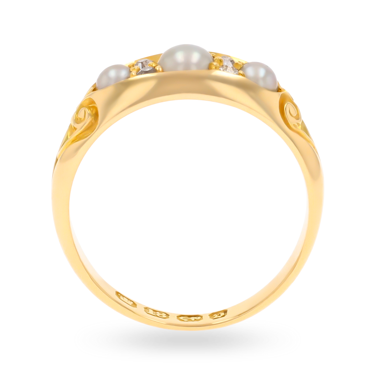 18ct Yellow Gold Pearl & Diamond Seven Stone Victorian Ring