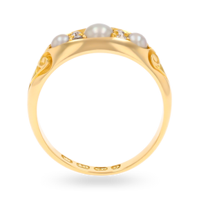 18ct Yellow Gold Pearl & Diamond Seven Stone Victorian Ring