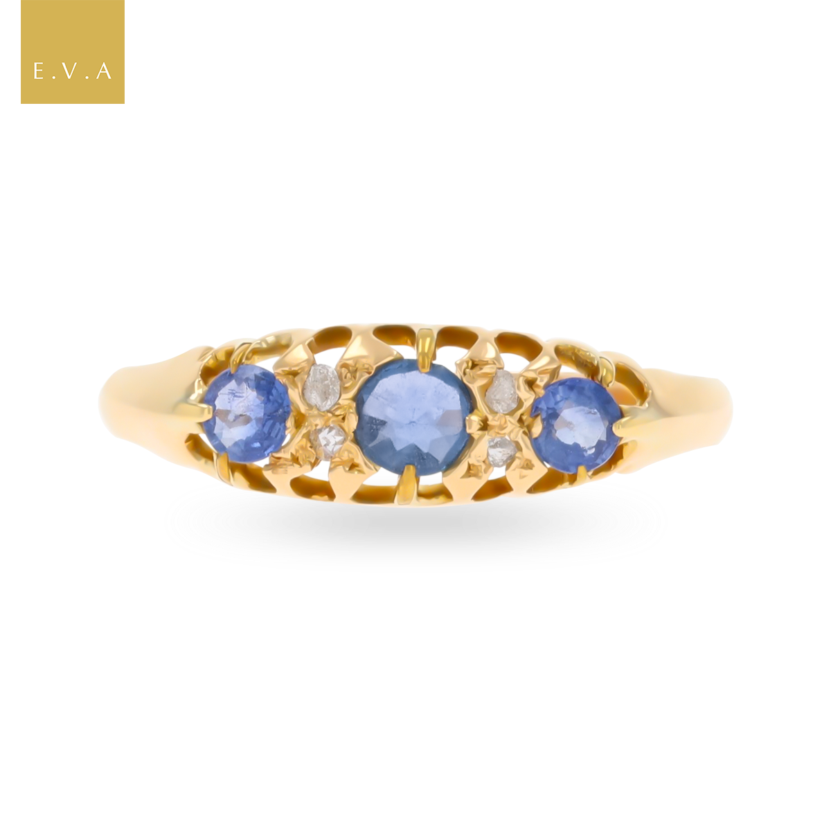 18ct Yellow Gold Sapphire & Diamond Seven Stone Edwardian Ring