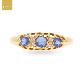 18ct Yellow Gold Sapphire & Diamond Seven Stone Edwardian Ring