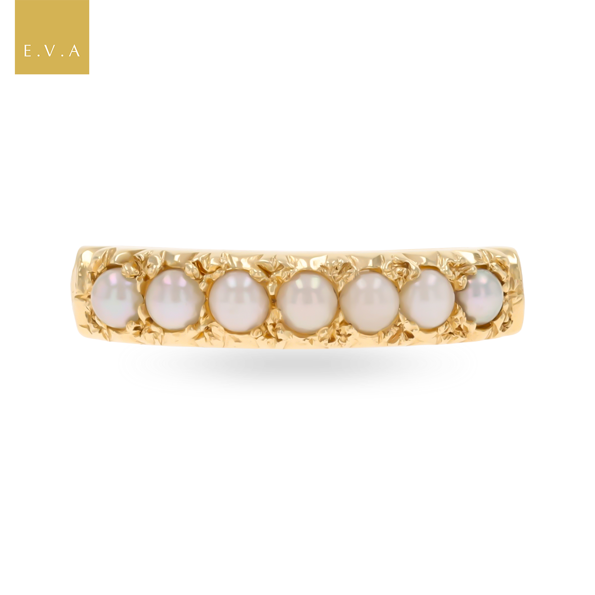 9ct Yellow Gold Cultured Pearl Seven Stone Ring