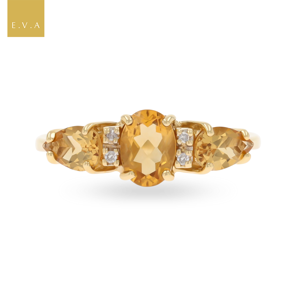 9ct Yellow Gold Citrine & Diamond Seven Stone Ring
