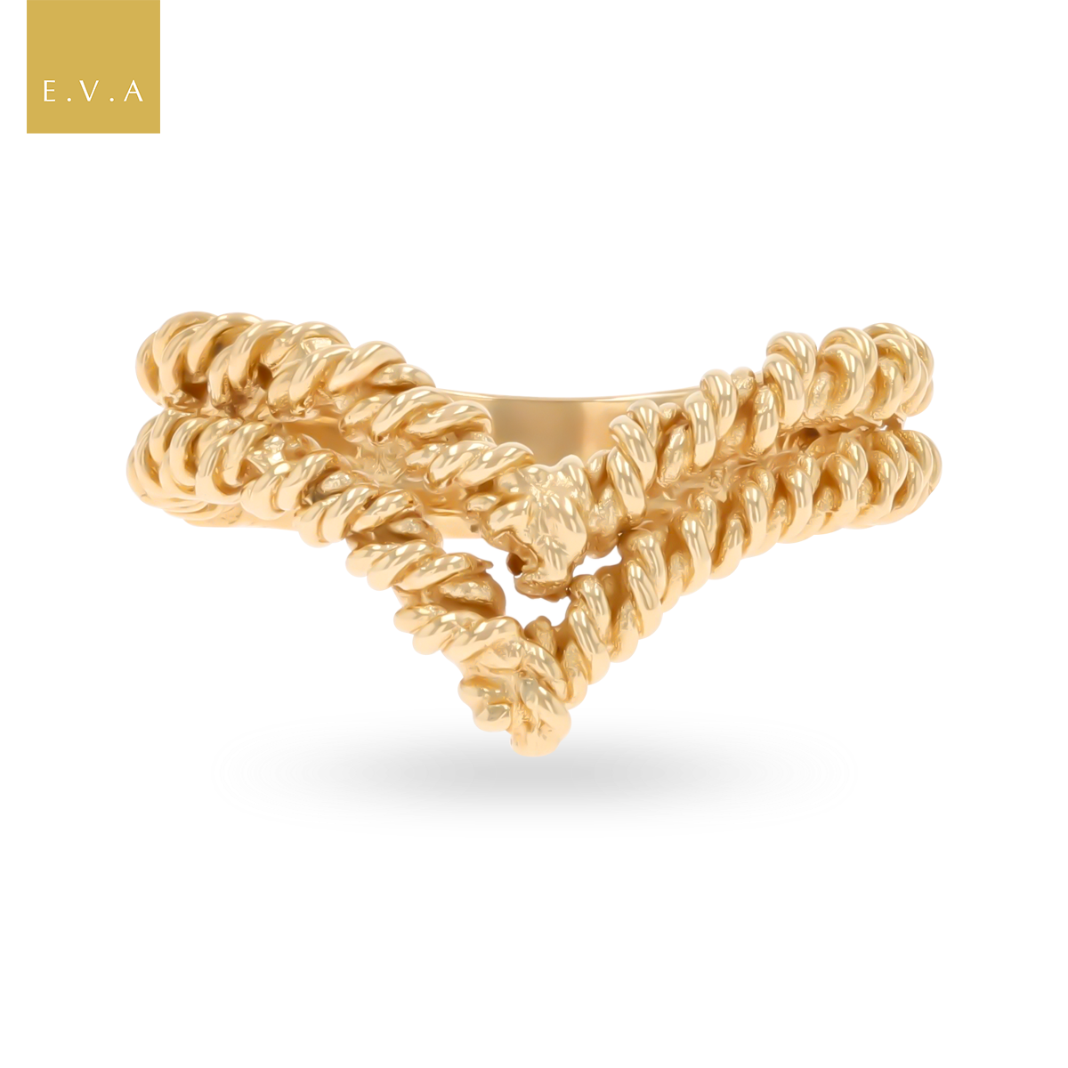 9ct Yellow Gold Twisted Double Wishbone Ring
