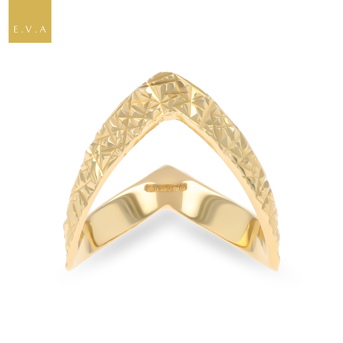 9ct Yellow Gold Diamond Cut Double Wishbone Ring