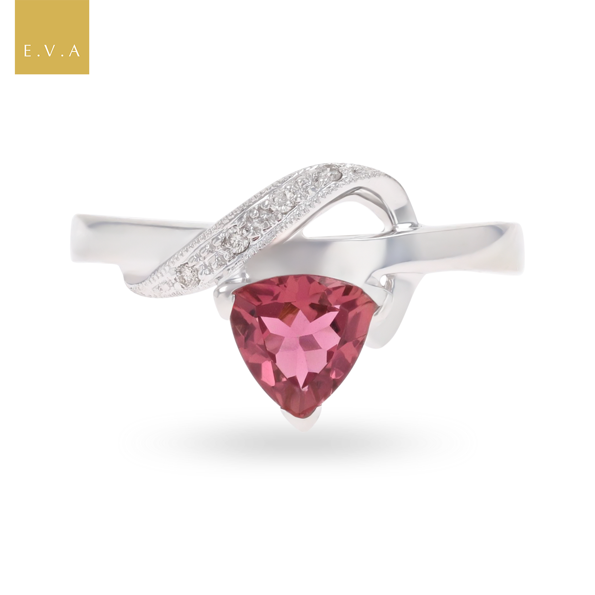 14ct White Gold Pink Tourmaline & Diamond Ribbon Ring