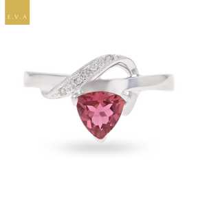 14ct White Gold Pink Tourmaline & Diamond Ribbon Ring